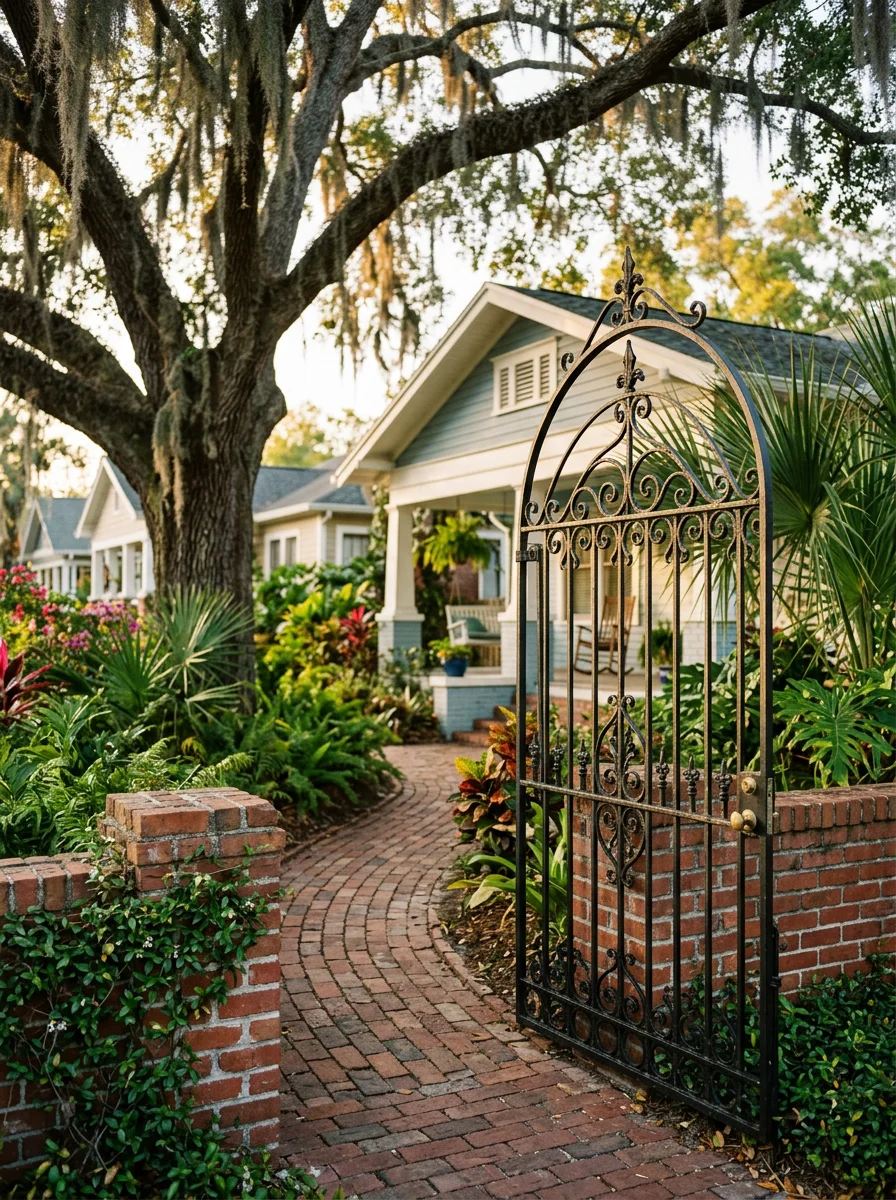 Ornamental iron detail on a Tampa fence